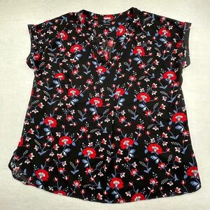 Talbots Womans  Female Large Short-sleeve Red and Blue Floral popover Blouse